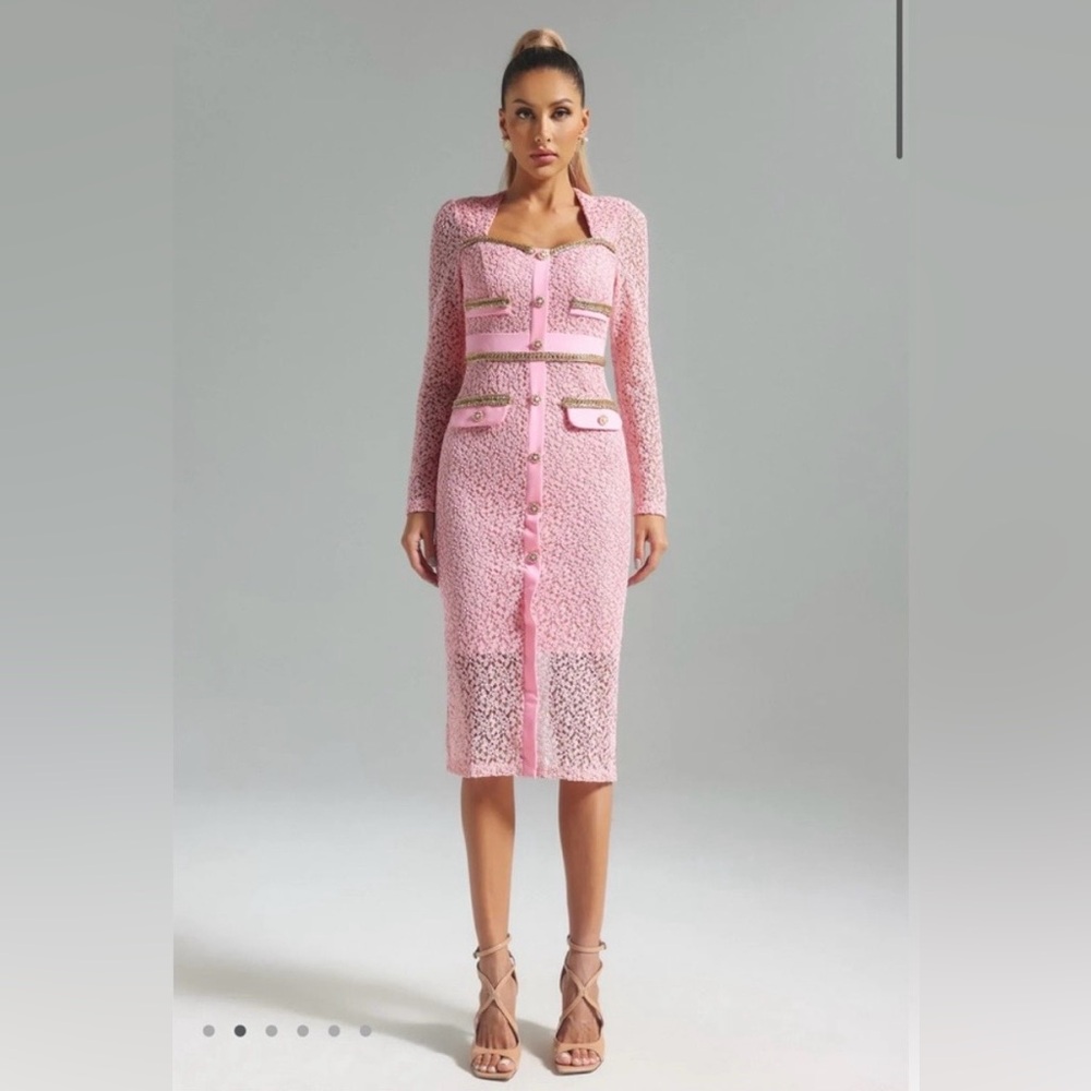 NWT Bella Barnett Elegant Pink Long Sleeve Dress - Picture 3 of 10